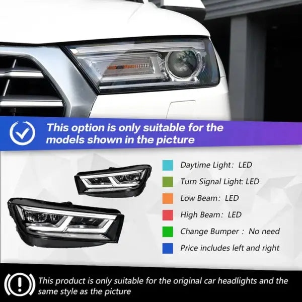 Head Lamp for Audi Q5 Headlights 2018-2020 Q5 DRL H7 LED Bi Xenon Bulb Assembly Upgrade Dynamic Signal