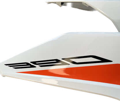 KTM Duke 390 MY17 onwards tank panels white with orange decals set of 2