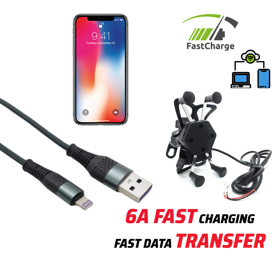 X-Grip Bike Mobile Charger & Phone Holder for All Bikes Scooters (Super Fast Charging 5V-2A With Hi Speed Data Cable+Charging)