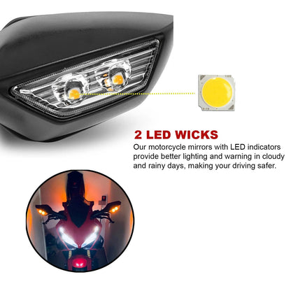 AUTOPOWERZ ABS Plastic Motorcycle Black Rear View Side Adjustable Mirror with LED Turn Light R15 Mirror