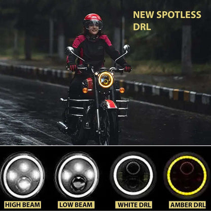 7 Inch LED Headlight with Spotless and Bright DRL For Bikes and Cars (12V-80V DC 75w)