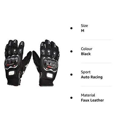 Probiker Synthetic Leather Motorcycle Gloves (Black, M)