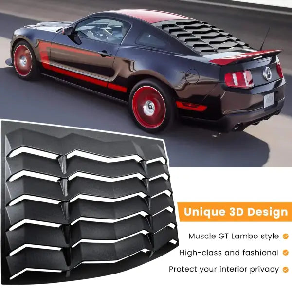 Rear+Side Window Louvers for Ford Mustang 2005-2014 Windshield Sun Shade Cover Vent GT Lambo Style Custom Fit All Weather ABS