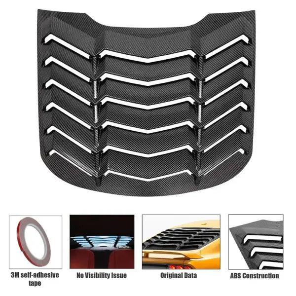 Rear Window Louver for Ford Mustang 2015 - 2023 Windshield Sun Shade Cover Vent GT Lambo Style Custom (Glossy Carbon Fiber)