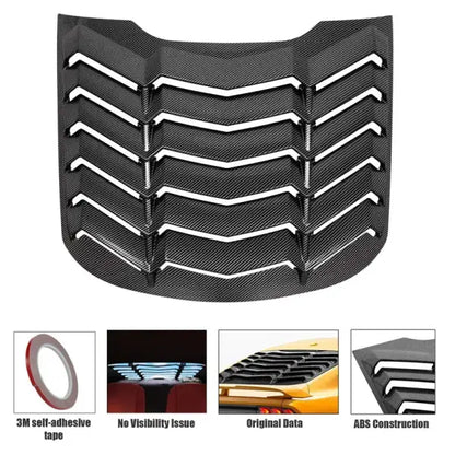 Rear Window Louver for Ford Mustang 2015 - 2023 Windshield Sun Shade Cover Vent GT Lambo Style Custom (Glossy Carbon Fiber)