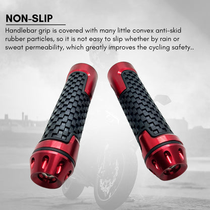 Aluminum and Rubber Motorcycle Grips Non Slip Universal High Strength Handlebar Grip for Motorcycle (Pack of 2, Red)