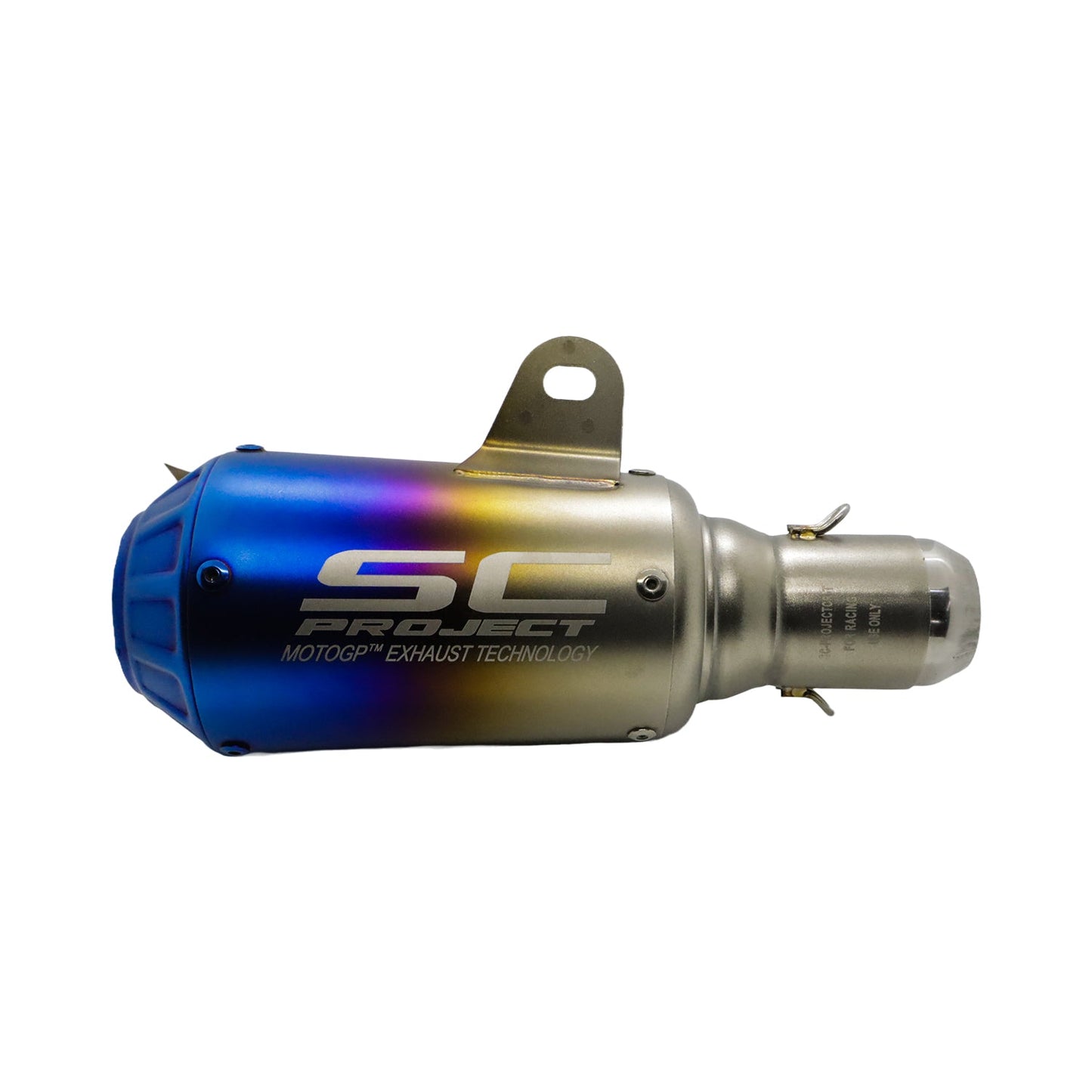 SC Project Silver Blue Universal Small Rocket Exhaust Silencer (36-51mm) Muffler Pipe for All Bikes (Silver + Rainbow Multi-colour)