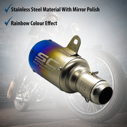 SC Project Silver Blue Universal Small Rocket Exhaust Silencer (36-51mm) Muffler Pipe for All Bikes (Silver + Rainbow Multi-colour)