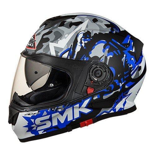 SMK HELMET - Twister Attack Full Face Helmet  (MA256/Matt Black, Blue and Grey,)