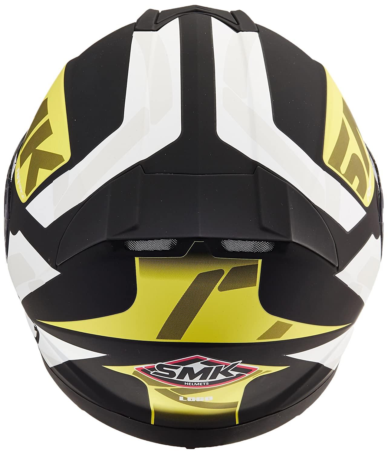 SMK HELMET -  Twister Logo Full Face Helmet With Pinlock Fitted Clear Visor (MA241/Matt Black, Fluorescent Yellow and White,)