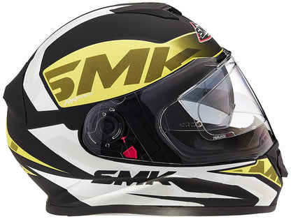 SMK HELMET -  Twister Logo Full Face Helmet With Pinlock Fitted Clear Visor (MA241/Matt Black, Fluorescent Yellow and White,)