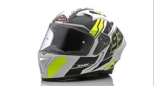 SMK Helmets MA124 Swank Graphics Pinlock Fitted Full Face Helmet with Clear Visor MATT WHITE BLACK/YELLOW