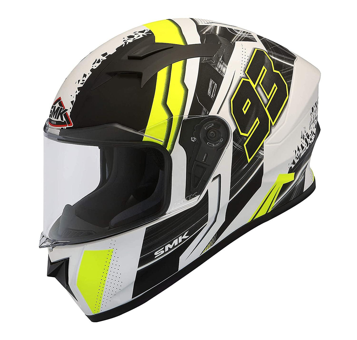 SMK Helmets MA124 Swank Graphics Pinlock Fitted Full Face Helmet with Clear Visor MATT WHITE BLACK/YELLOW