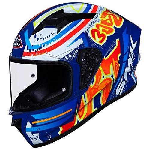 SMK Helmets - Stellar - Graffiti - Blue Red Orange - Pinlock Anti Fog Lens Fitted Single Clear Visor Full Face Helmet - GL537