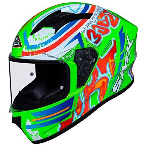 SMK Helmets - Stellar - Graffiti - Fluorescent Green Red Orange - Pinlock Anti Fog Lens Fitted Single Clear Visor Full Face Helmet