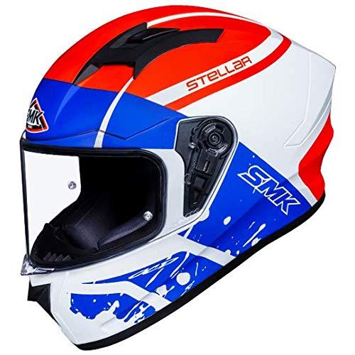 SMK Helmets - Stellar - Squad - White Red Blue - Pinlock Anti Fog Lens Fitted Single Clear Visor Full Face Helmet - MA153