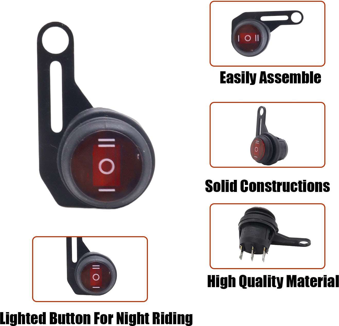 3 Pin 1 Button 2 Way Switch With inbuilt Indicator Light for bike (1 Pcs)